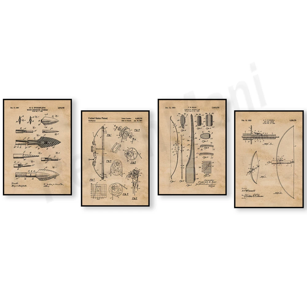 Outdoor Hunting Paintings - Vintage yay ve ok patent baskı,