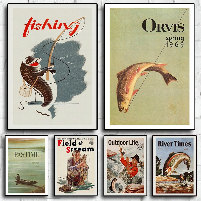 Outdoor Hunting Paintings - Vintage Sinek Balıkçılık Tuval Baskı Retro