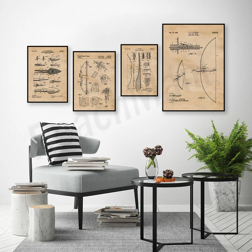 Vintage yay ve ok patent baskı - Outdoor Hunting Paintings incelemesi ve fiyatı