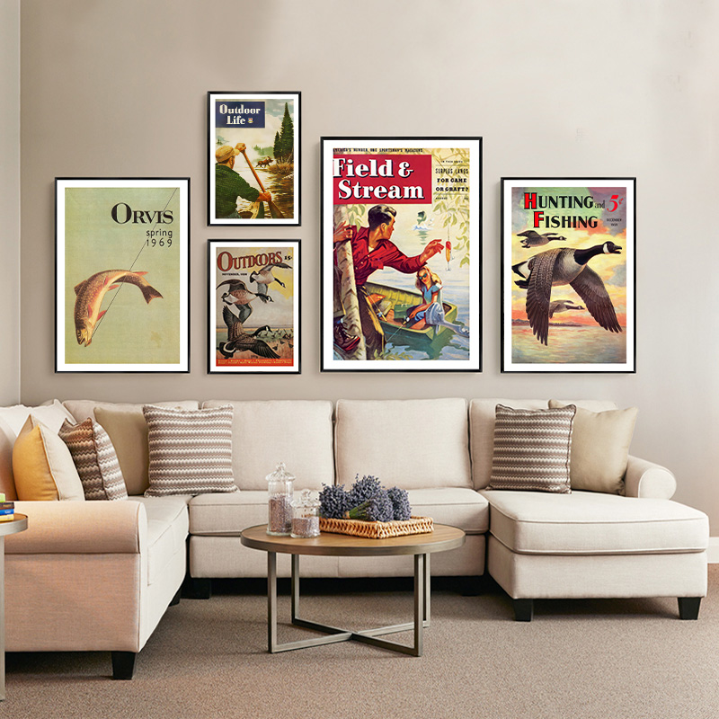 Vintage Renkli Balıkçılık Post - Outdoor Hunting Paintings incelemesi ve fiyatı