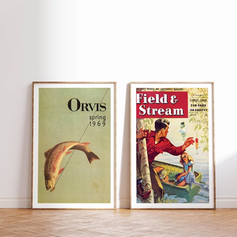 Vintage Renkli Balıkçılık Post - Outdoor Hunting Paintings incelemesi ve fiyatı